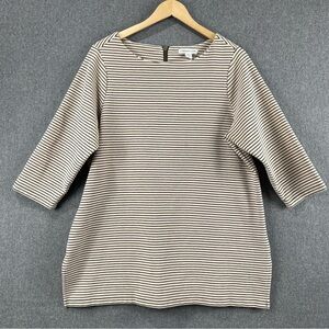 Coldwater Creek Striped Knit Top XL Minimalist Casual Chic Zip Back 3/4 Sleeve